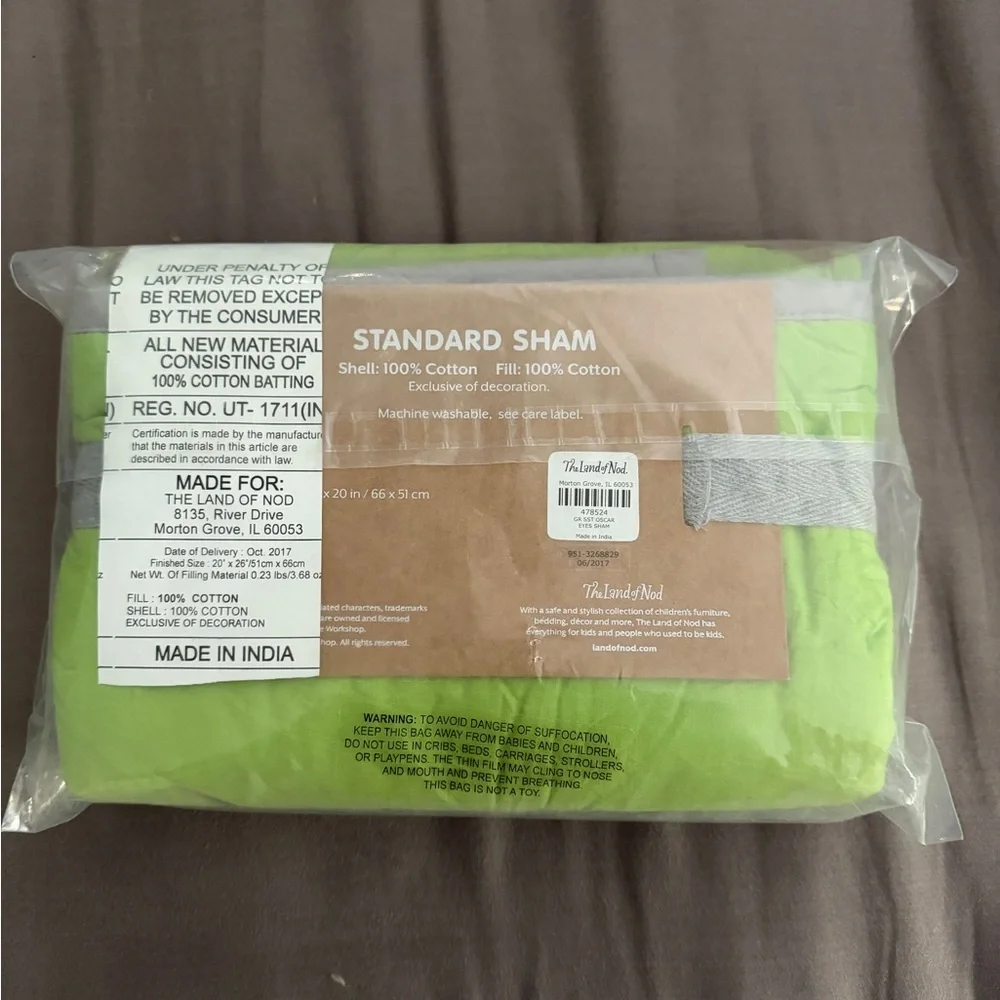 BNWT Sesame Street Land Of Nod Green Oscar the Grouch Sham Pillow Cover - Picture 3 of 5